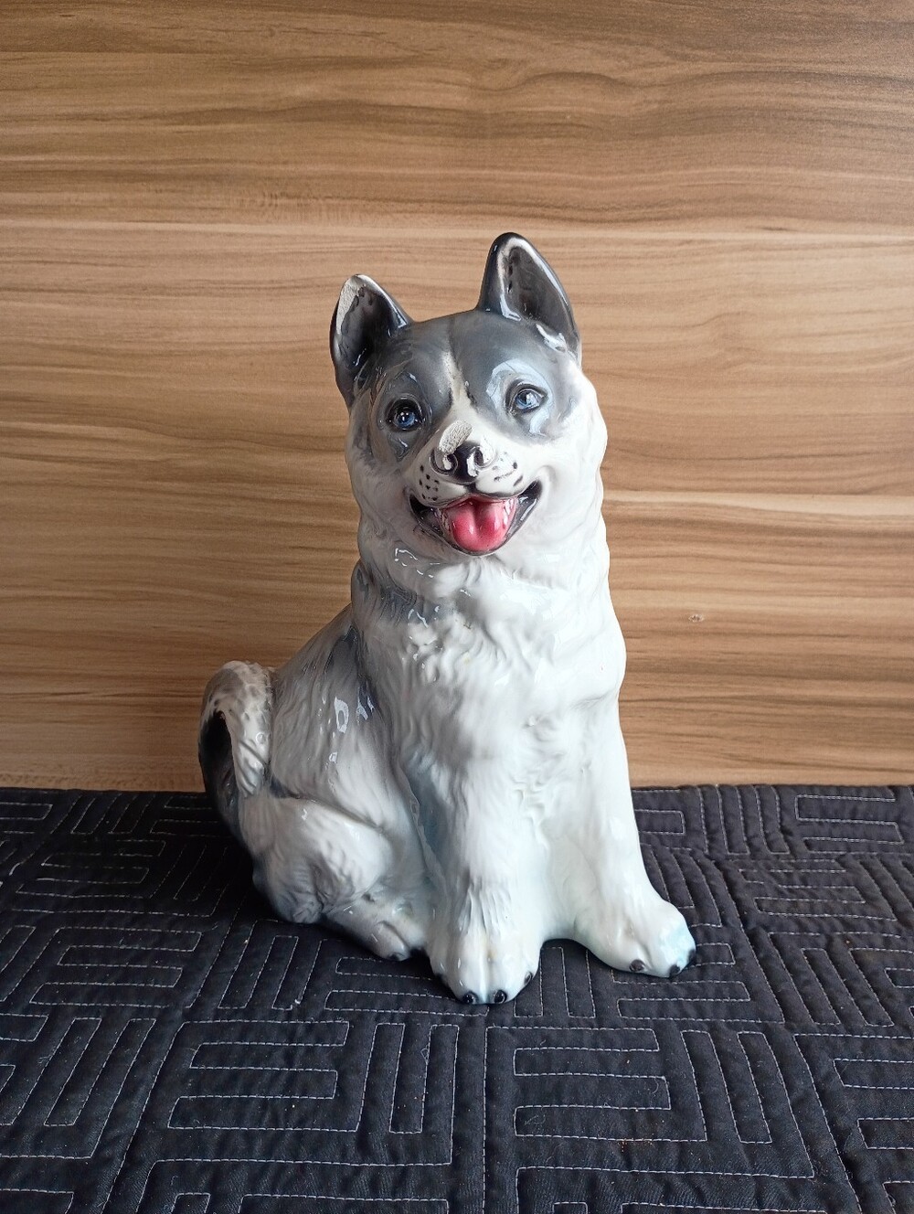 Marshalls Gray and White Ceramic Dog Figurine with Pink Tongue